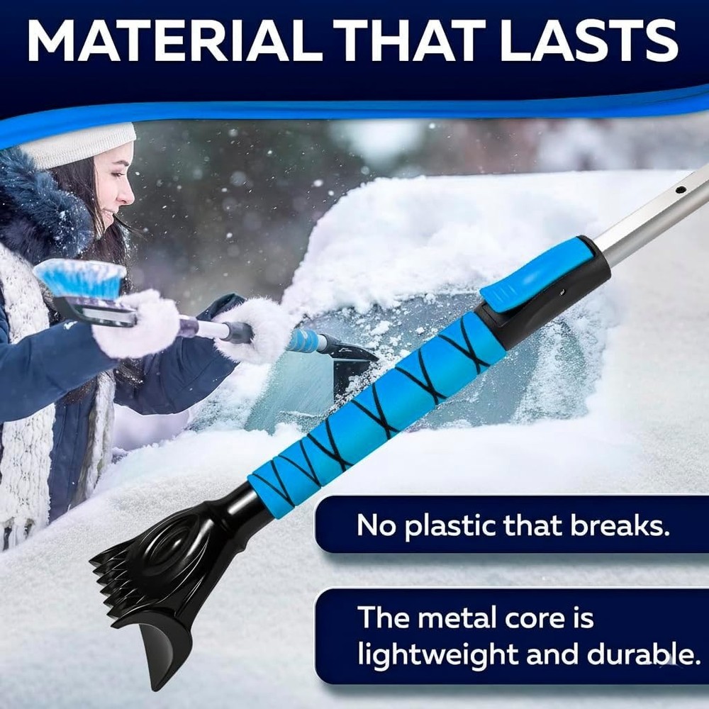 Extendable Ice Scraper for Windshield with Detachable Brush - Ergonomic Design