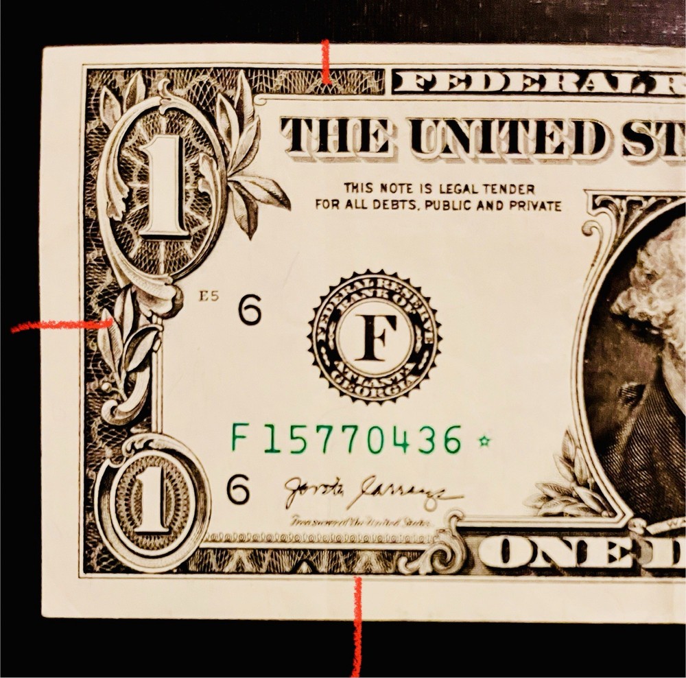 2017A $1 Bill Star Note. Duplicate & Alignment Error