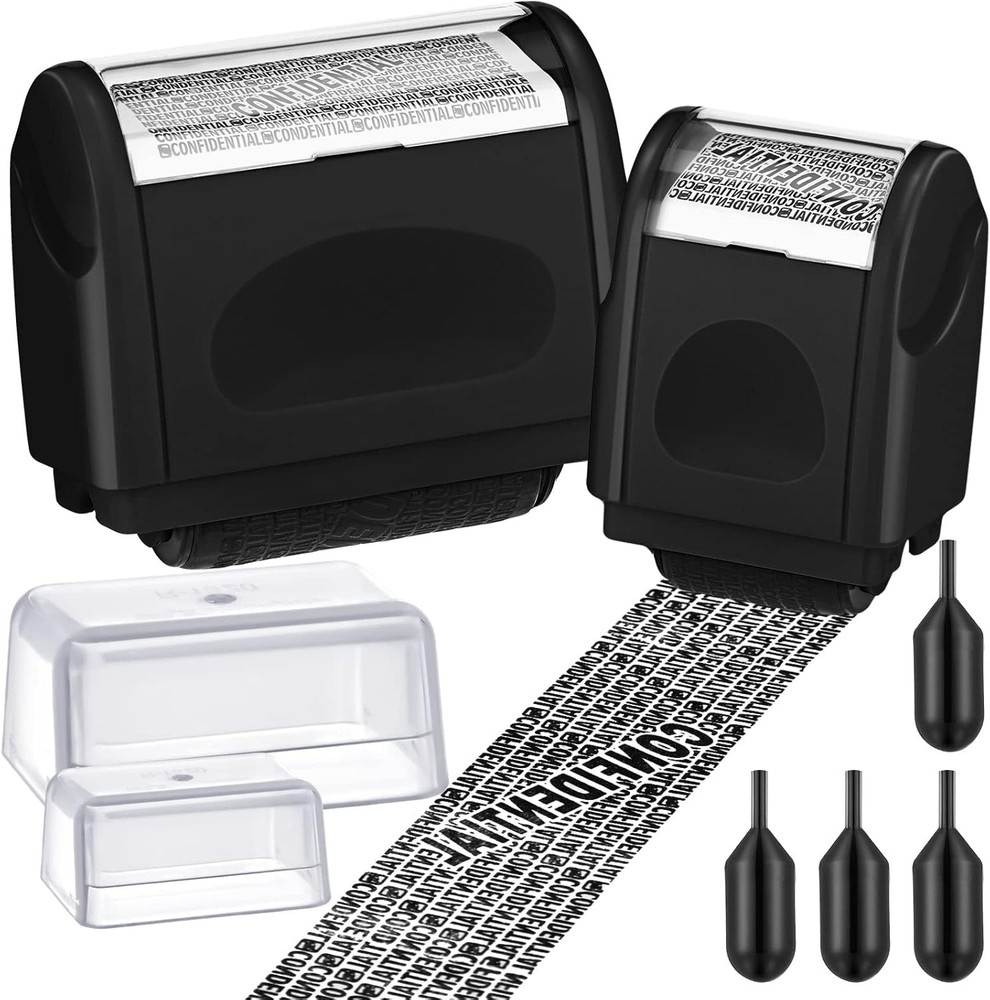 2-Pack Identity Protection Roller Stamp & 4 Refill Ink for Confidential Security