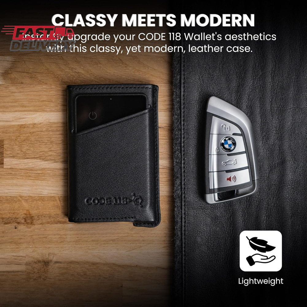 CODE 118 Leather Carrying Case - Slim Minimalist Wallet Case for Men - Compact C
