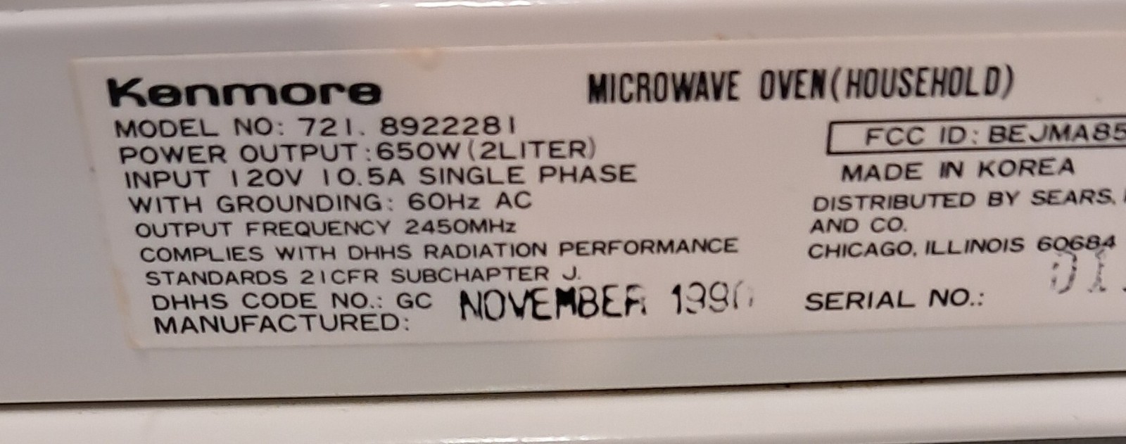 Vintage Kenmore 650W Microwave Retro Wood Grain Solid State Countertop