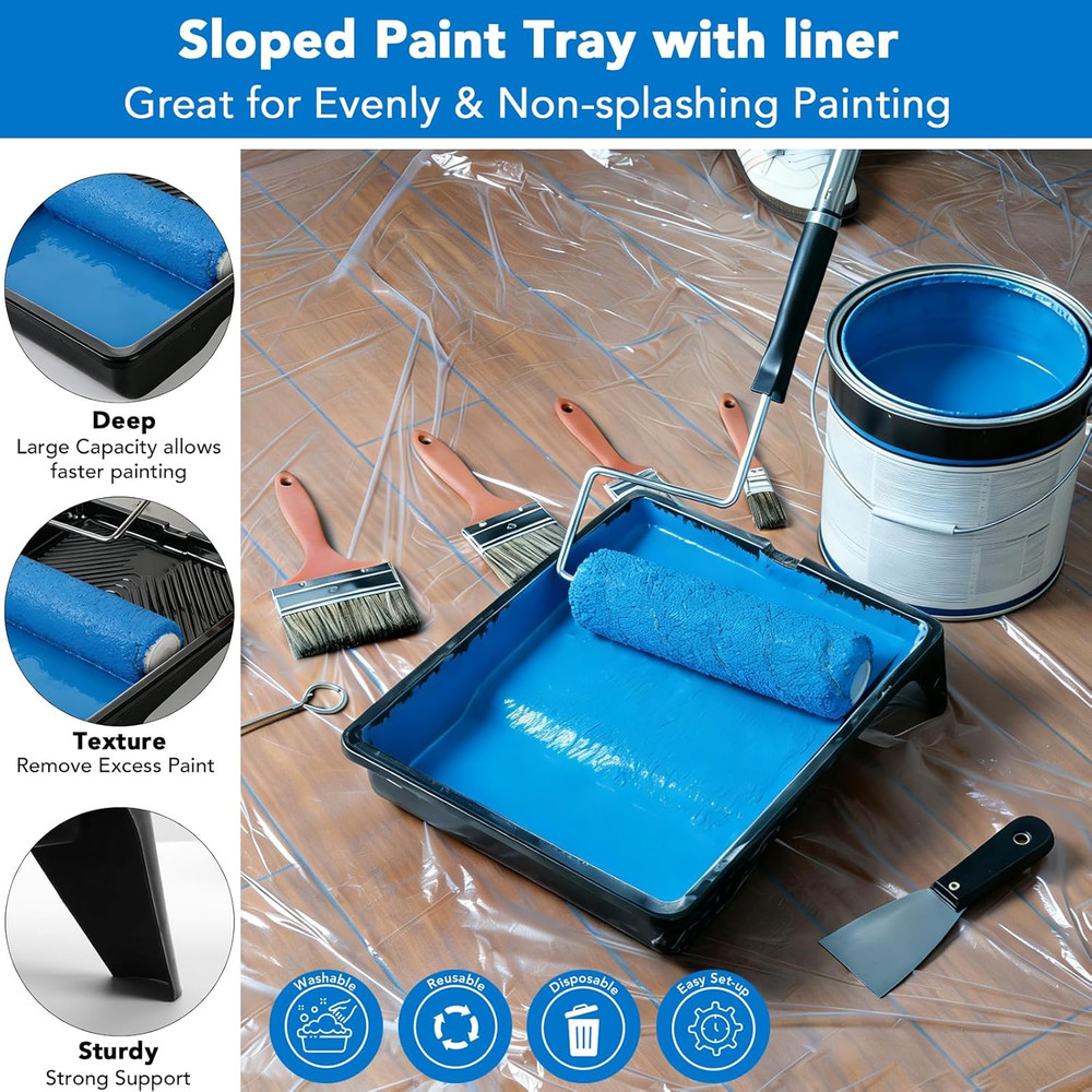 33PCS Paint Roller Kit with 4-Section Pole, 9'' Roller Trays, Heavy-Duty Handles