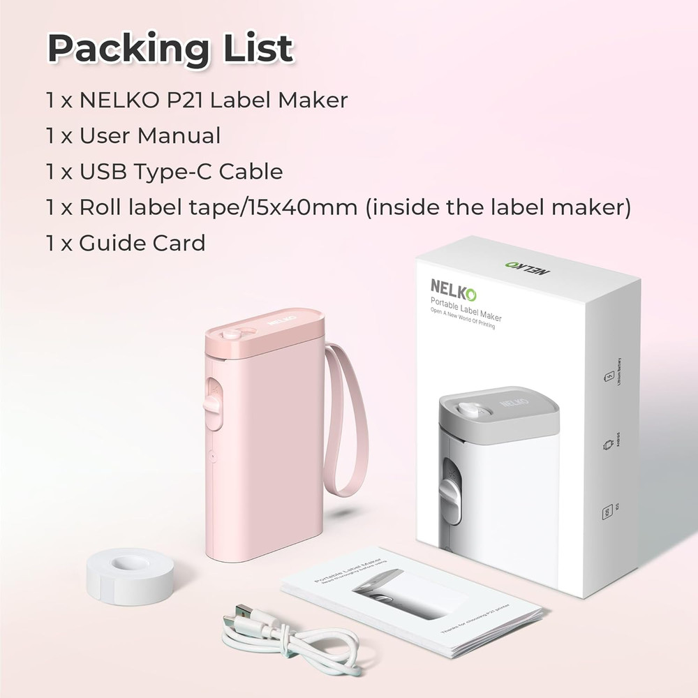 Label Maker Machine with Tape, P21 Bluetooth Label Printer, Wireless Mini Label