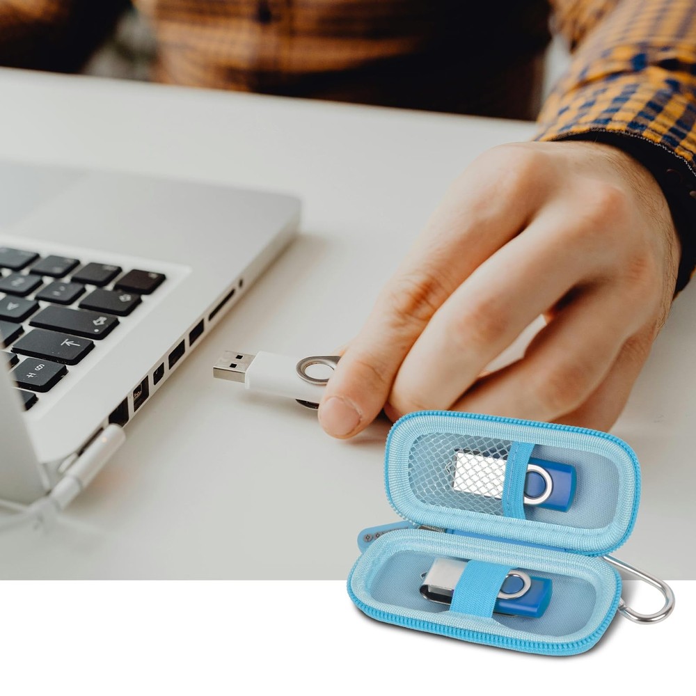 USB Flash Drive Case, SD Card Holder Compatible with Thumb Small, Light Blue