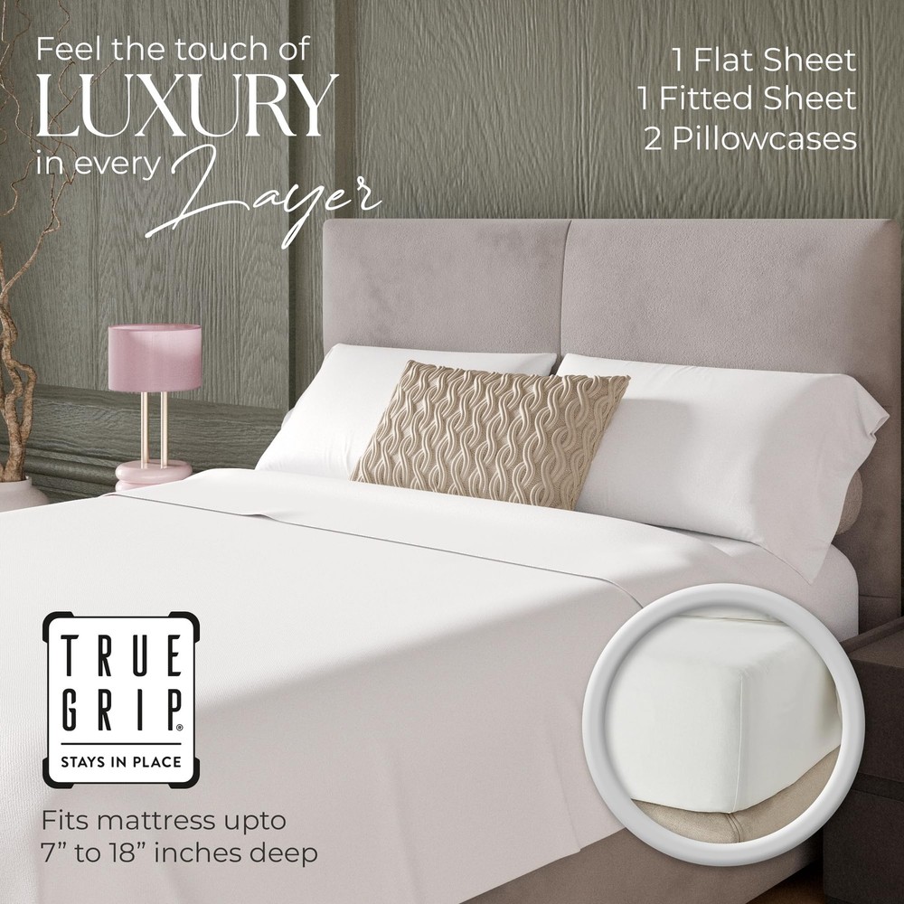 600 Thread Count Queen Bed Sheets Arctic White, Cotton Rich Sateen Weave Easy...
