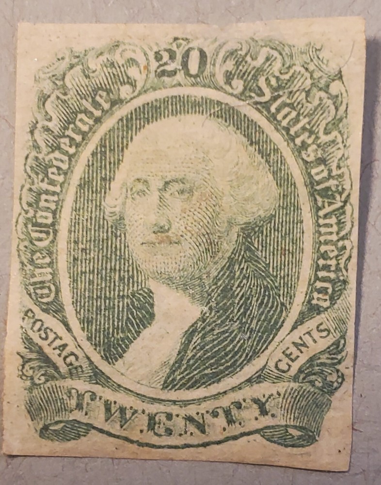 US #13 Washington 20 cent Confederate Stamp Circa 1863 Mint, Hinged