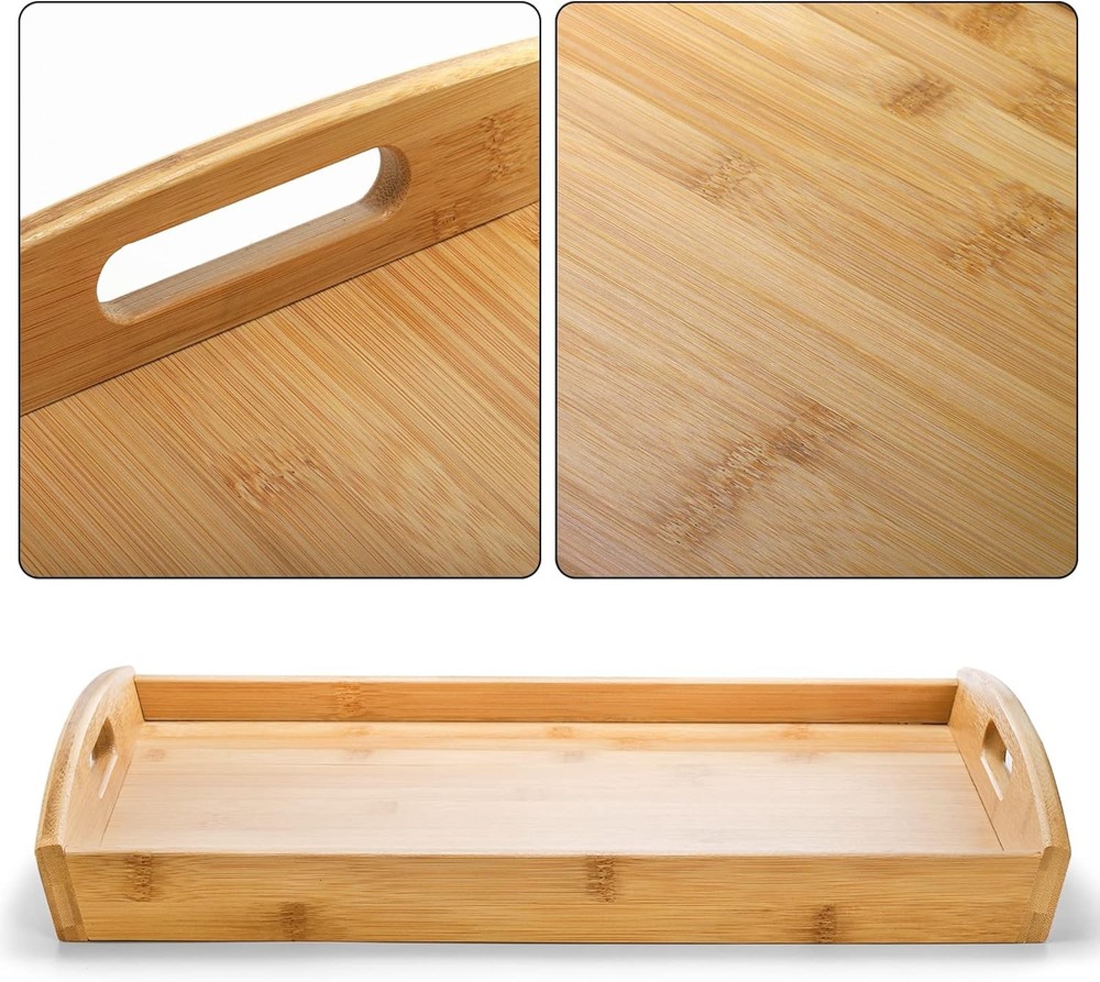 Peohud 4 Pack Bamboo Serving Trays with Handles, Rectangular Kitchen