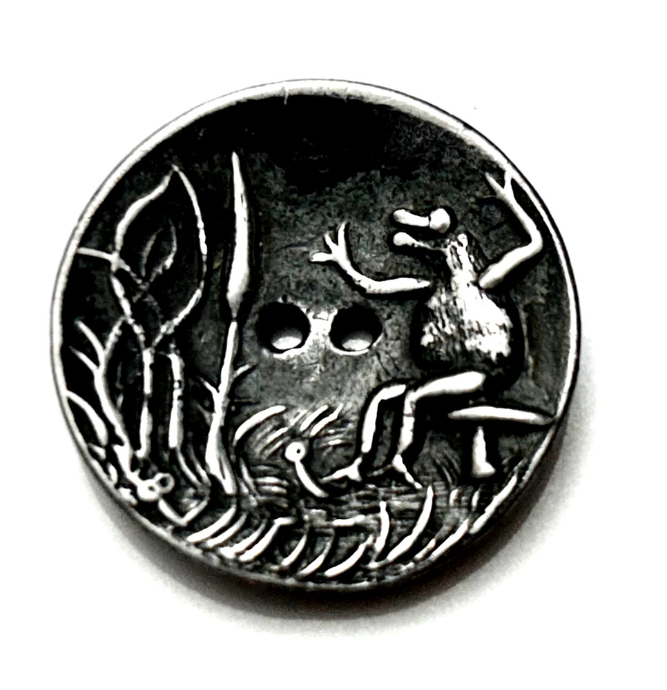 Unusual Medium Metal Frog on a Toadstool Button #457