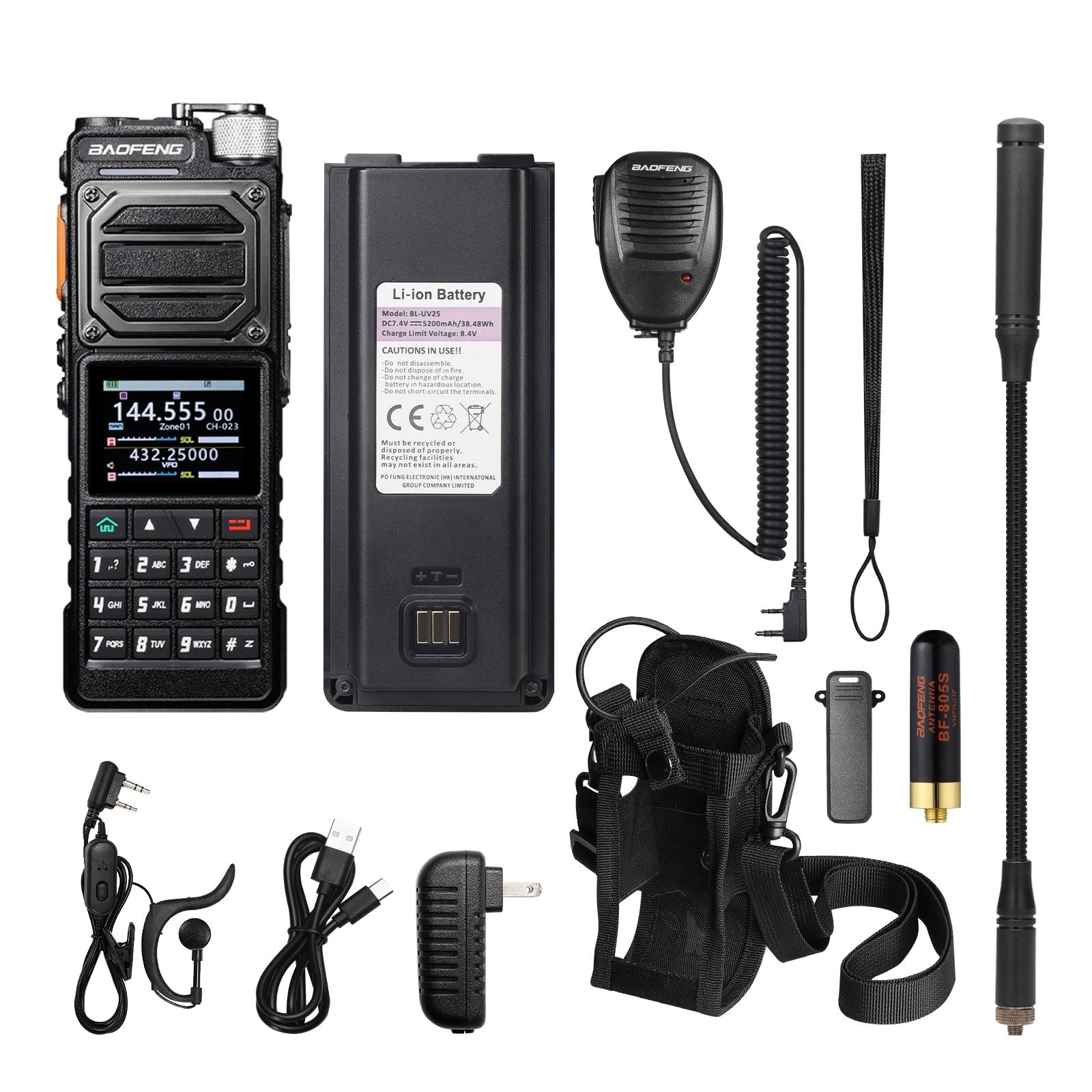 Baofeng UV-25 Plus Tri-Band 10W Radio GPS Multi-Band RX 5200mAh USB-C 1000CH