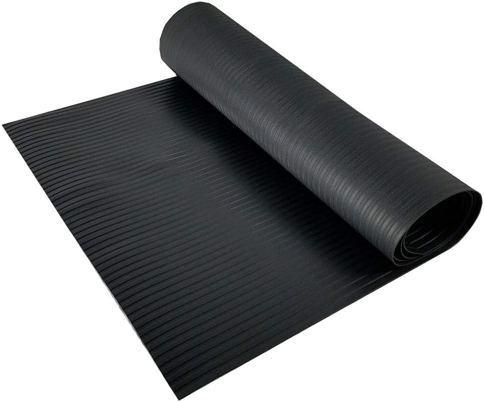 RESILIA Black Plastic Floor Runner - Embossed Wide Rib Waterproof Vinyl Heavy