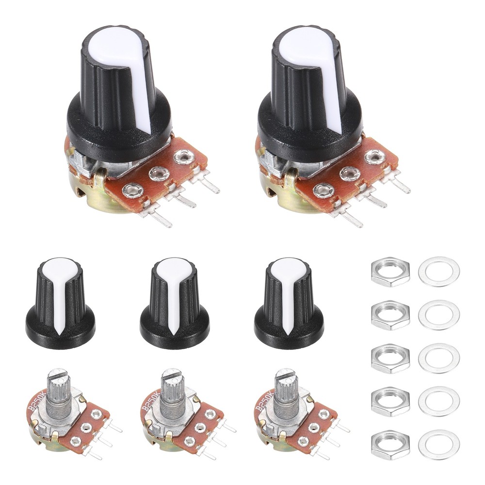 5Pcs WH-148 Potentiometer 3Pins B250K±20% Ohm Variable Resistor with 5 Knobs