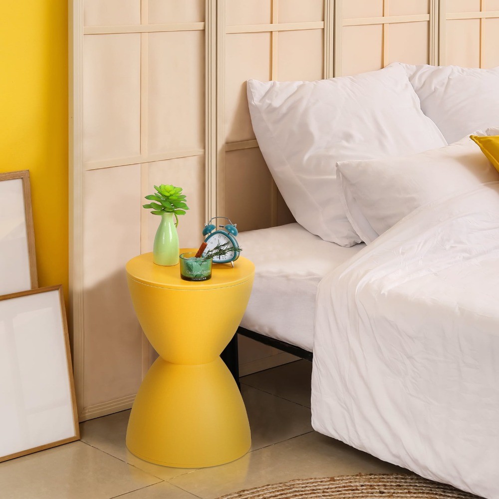 Hourglass Side Table Bedroom Nightstand, Yellow