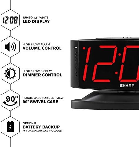 LED digital alarm clock swivel base simple operation red display