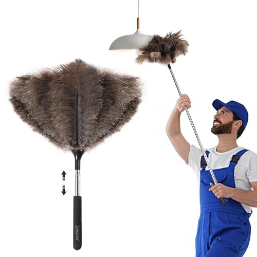 Extendable Ostrich Feather Duster - 40 inches Fluffy Long Handle Reusable