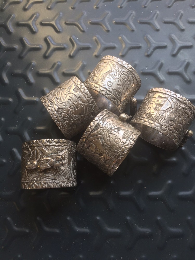 Set Of Antique Solid Silver Peruvian Napkin Rings