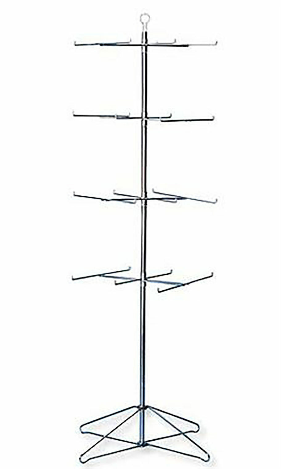 Wire Spinner Rack 4 Tier 24 Peg Rotating Chrome Floor Stand Capacity 50 lb 63 ½"