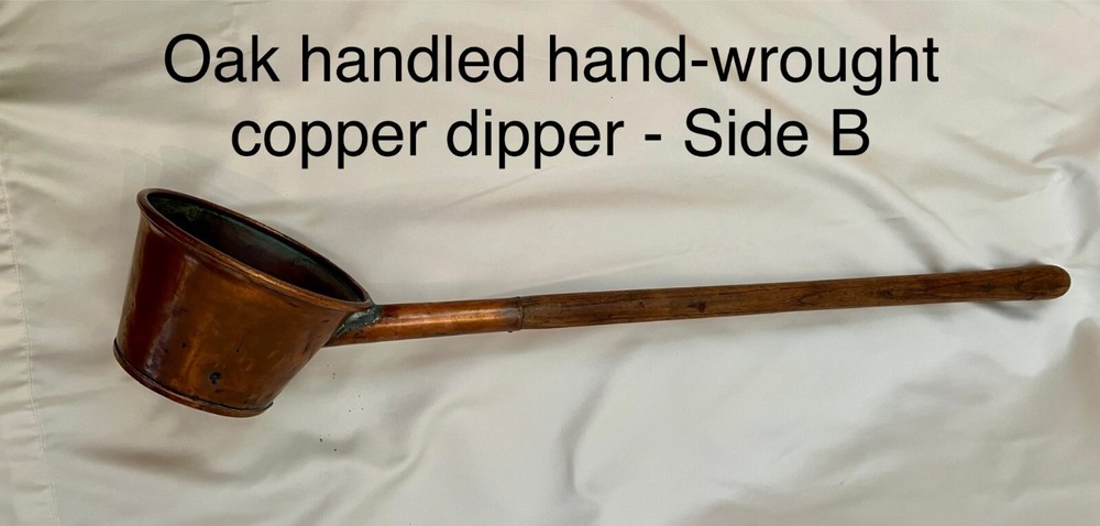 Antique Hand Wrought Copper Dipper with Oak Handle