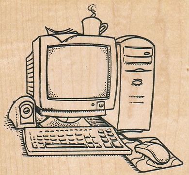 Computer 4 1/2 x 4" Rubber Stamp, Object Stamp, Computer