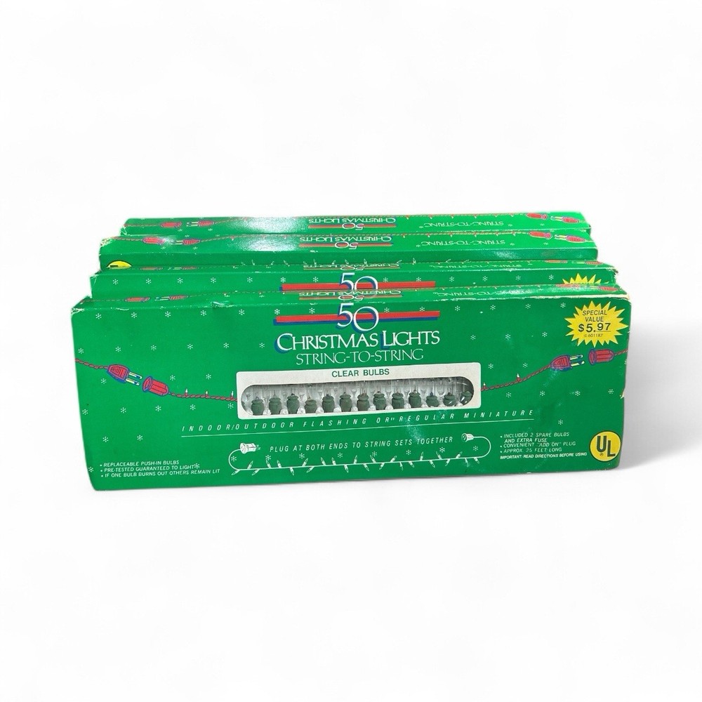 Christmas Lights Vintage 50 Indoor/Outdoor String to String Boxes ( CLEAR)