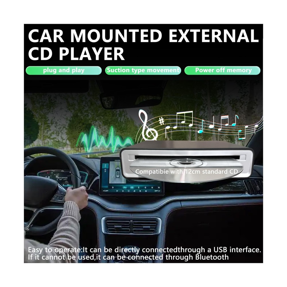 External Portable Car USB or Bluetooth Connected Hi-Fi CD Player, Plug and Pl...