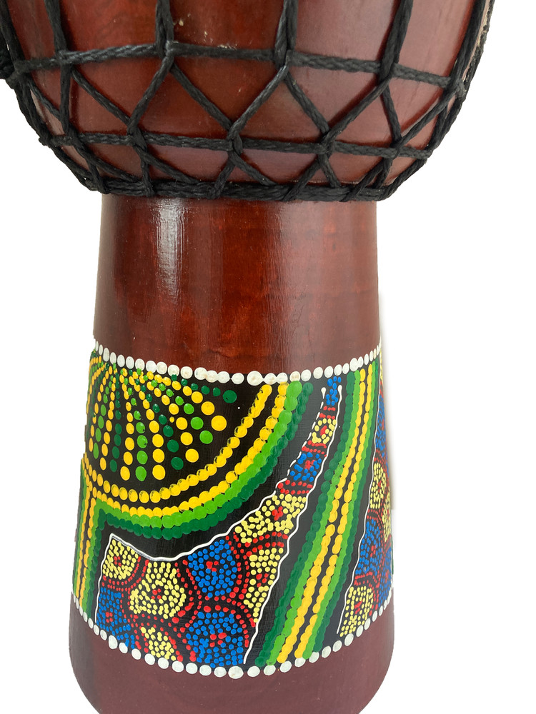 GRADE B X DISPLAY Painted Djembe Drum with Goat Hide and Aboriginal Dot Pattern