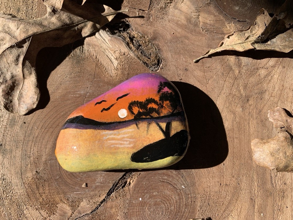 Hand Painted Rock Beach Scene