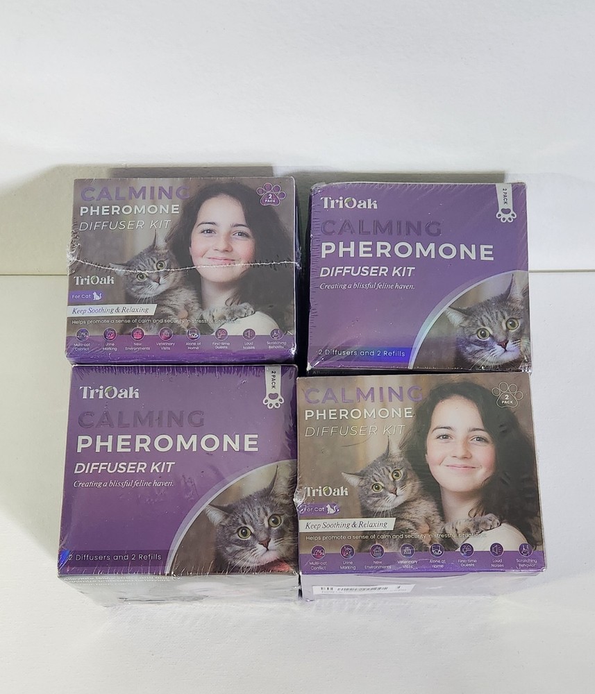 TriOak Calming Pheromone Diffuser Kit Feline Anxiety Relief 4boxes(2 Pack)