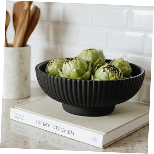 Decorative Concrete Fruit Bowl For Kitchen Counter Or Table Decor – Black