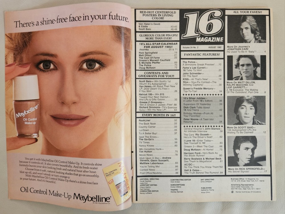 16 Magazine August 1982 KISS, VAN HALEN, BAIO, SPRINGFIELD