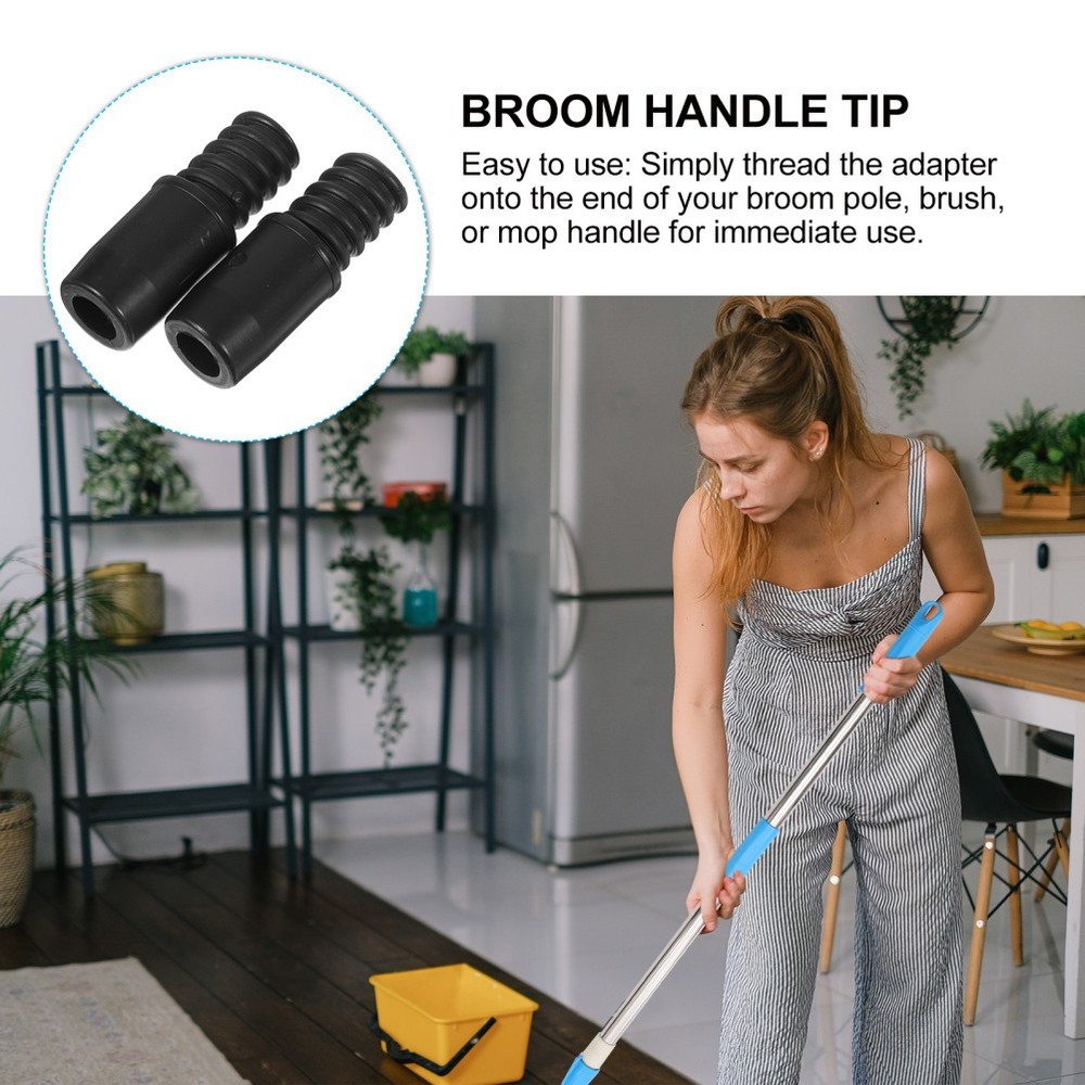 2 Pcs Plastic Broom Handle End Adapter Threaded Tips For Floor Cleaning Tools