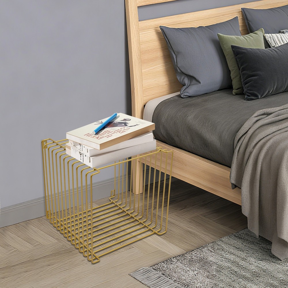 Side Table Square Geometry Side Table Linear Metal End Table 120kg/264.55lbs