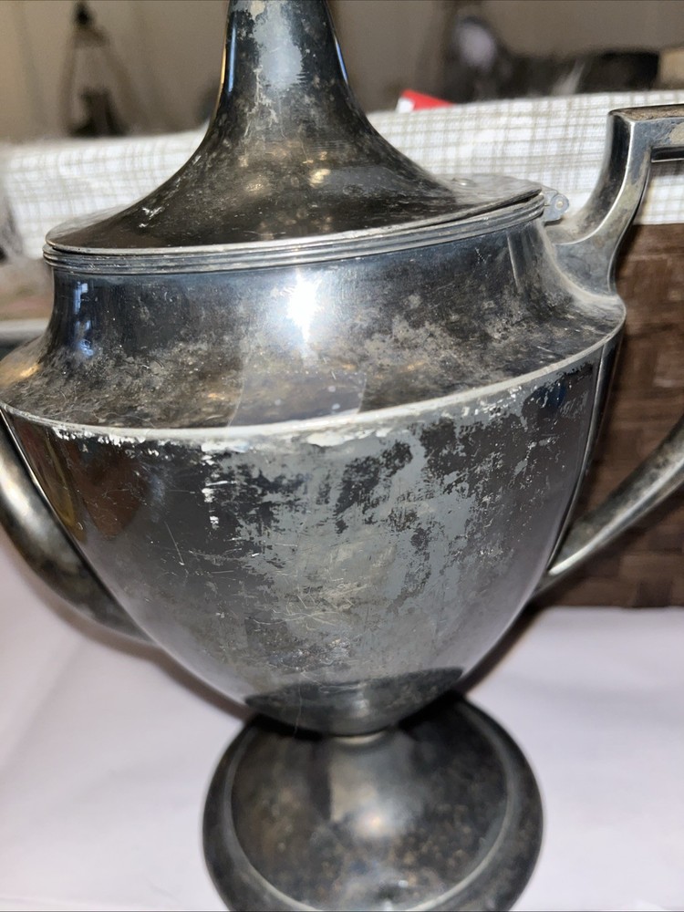 Vintage Silver plate Footed Teapot Art Deco Style Pedestal Bass Angular Handle