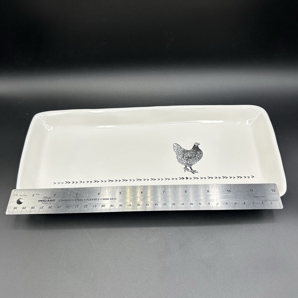 Pier 1 White Serving Tray Platter Embossed CHICKEN Footprints 12.75” Easter