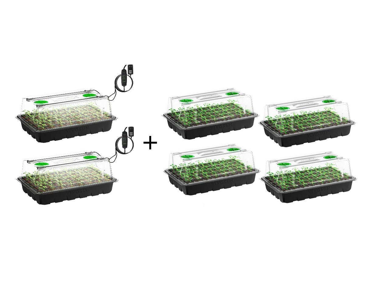 VIVOSUN 240-Cell Seed Starter Trays Kit w/ 2 Sets LED Grow Light Bar Dimmable