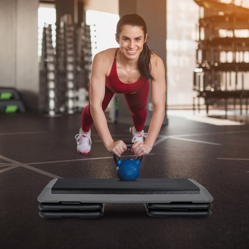 2PCS 43" Training Exercise Aerobic Stepper 4"- 6"- 8" Workout Step w/4 Risers