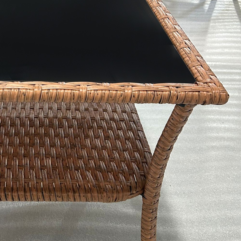 Outsunny Patio Wicker Coffee Table w/ Two-tier Design, Side Table, Sand
