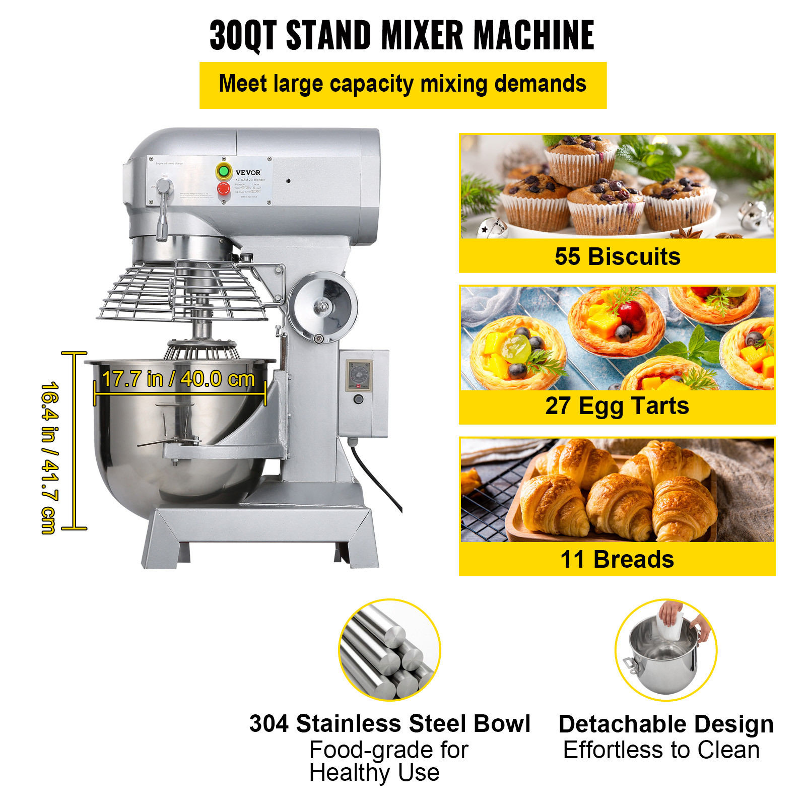 Brand New 30Qt Commercial Heavy Duty Steel 3-Speed Stand Food/Dough Mixer
