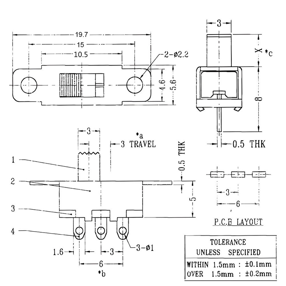 10Pcs 2 Position On/Off SPDT 3 Terminal PCB Panel Mini Vertical Slide Switch
