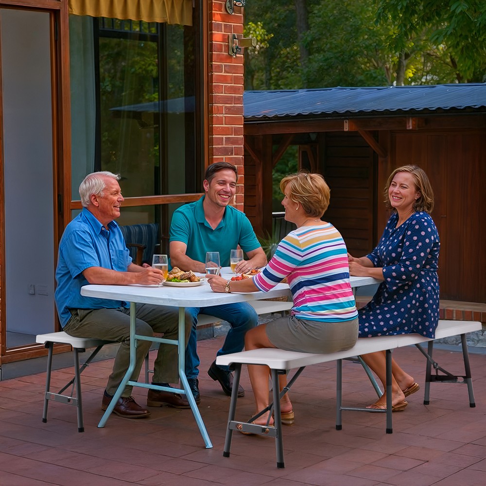 2X 6FT Plastic Foldtable Bench w/ Handles Outdoor Portable Stackable Bench Party
