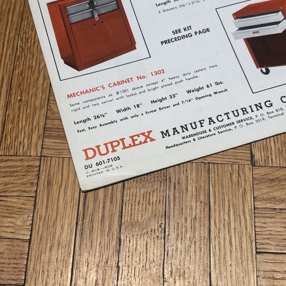 Vintage DUPLEX TOOL BOXES Vendor Brochure - Pendleton Tool - DU 601-7105