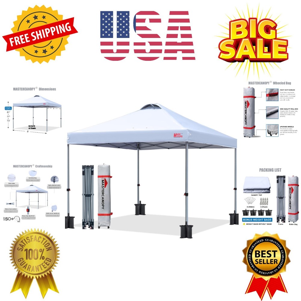 Pop-up Canopy Tent with Roller Bag 8x8, White