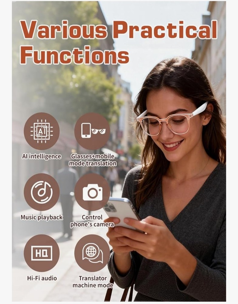 Lentes inteligentes para mujer, gafas Bluetooth con traducción AI