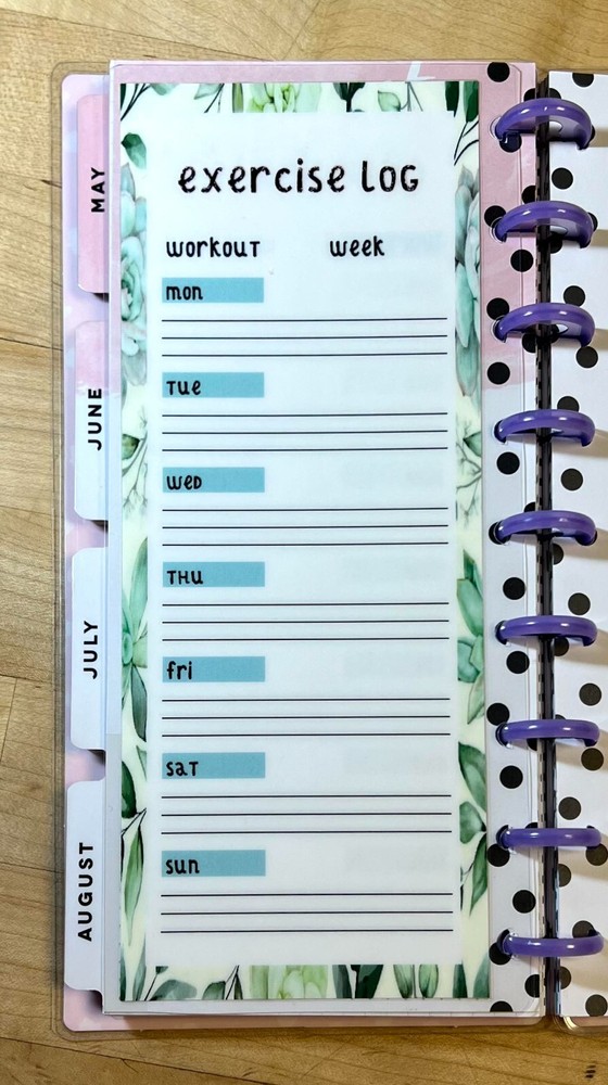 Exercise Log Dashboard for use with Half size HP Notebook