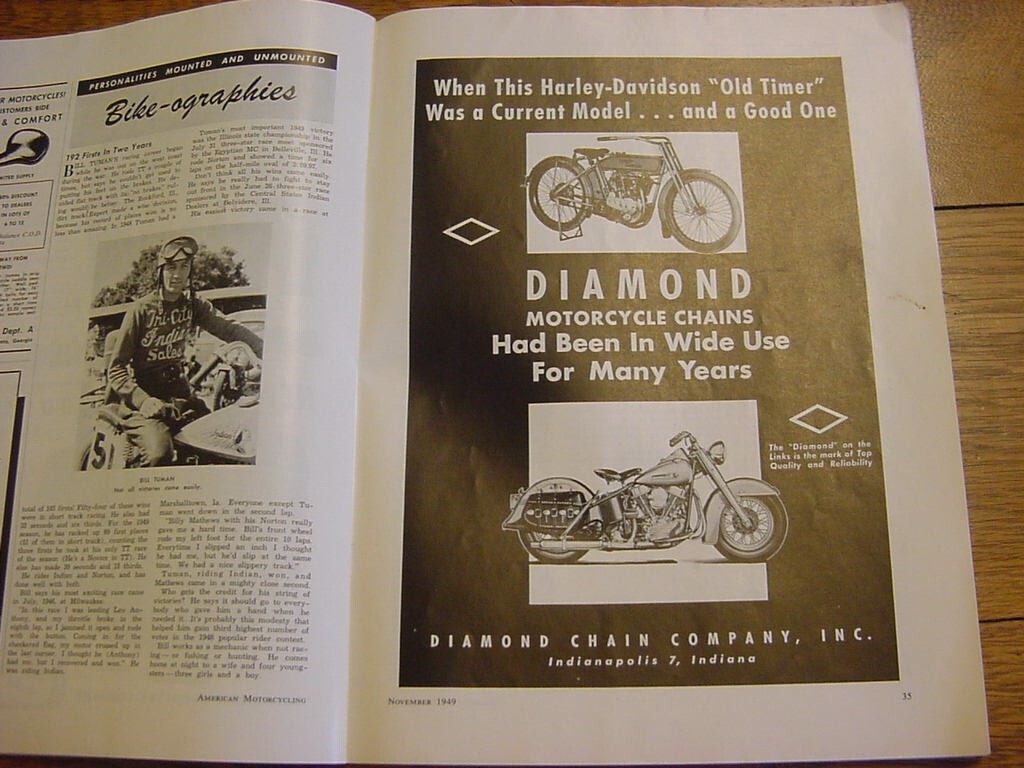 VINTAGE American Motorcycling magazine November 1949 New Triumph Thunderbird