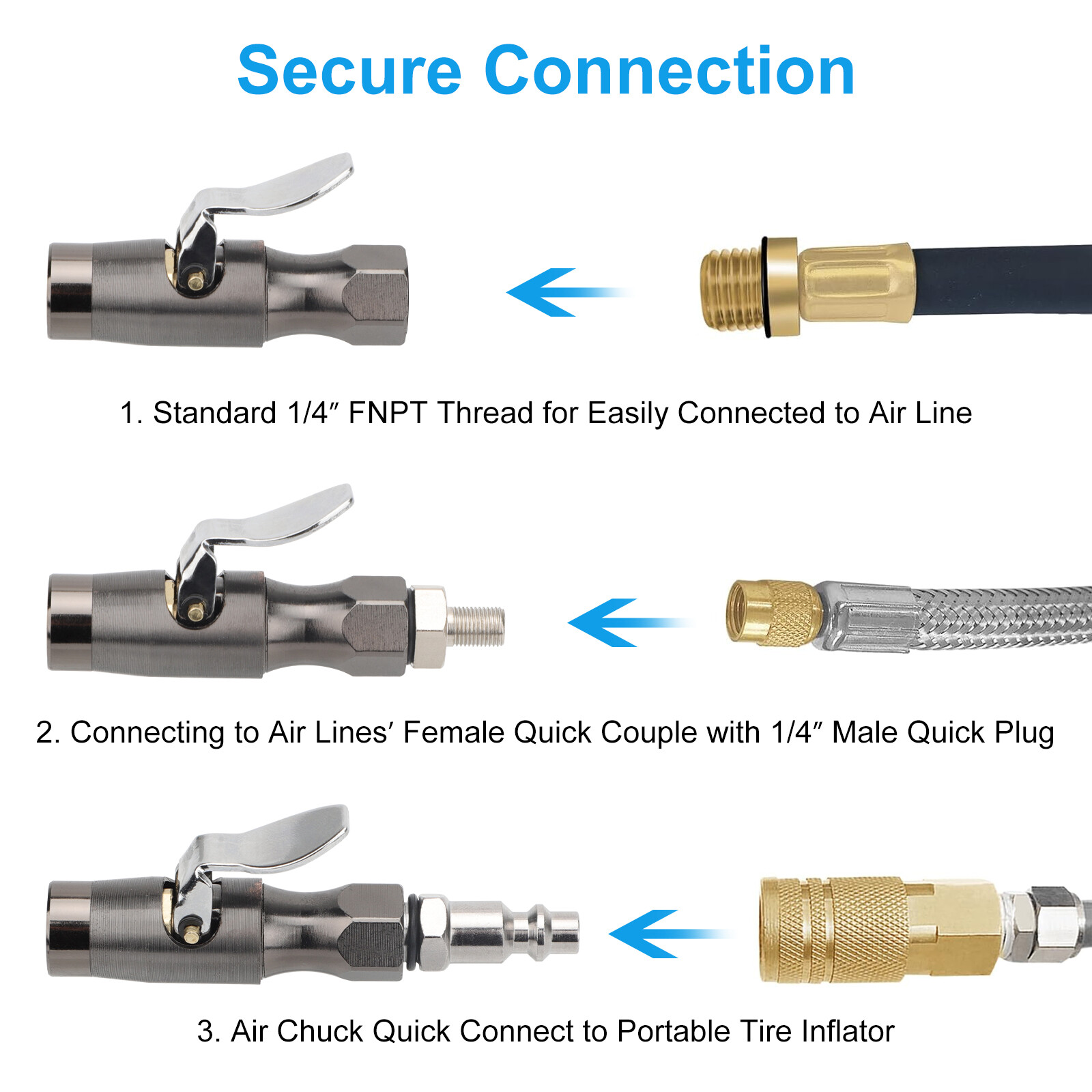 200PSI Tire Inflator Lock-on Air Chuck Heavy-Duty Compatible with Schrader Valve