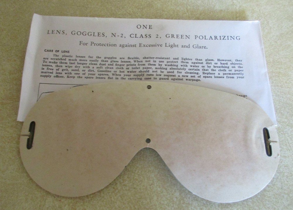 WWII Era Green Polarizing Googgle Plastic Lens Lenses - NOS