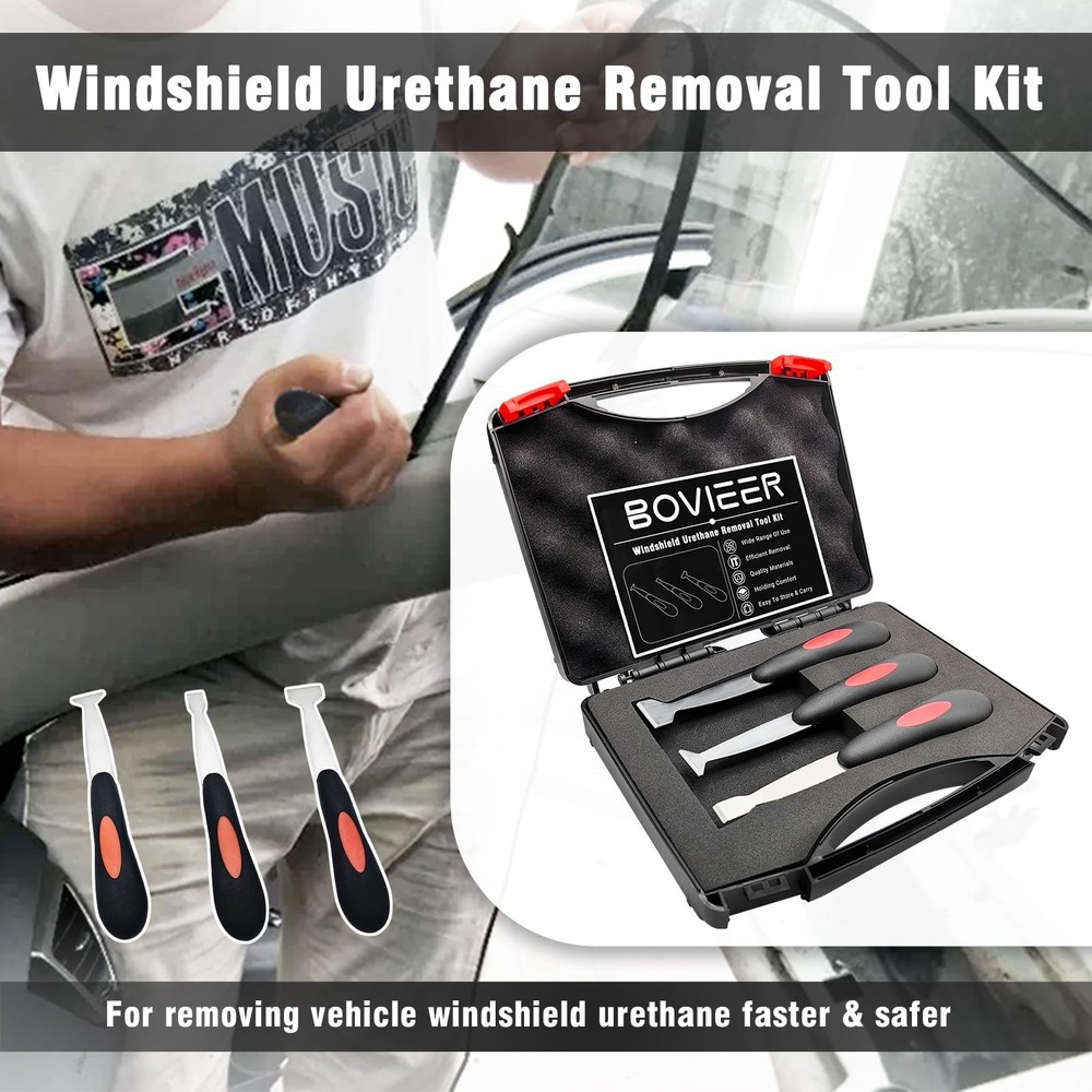 Windshield Urethane Scraper Tool Kit, Car Glass Bottom Glue Remover Tools, Wi...