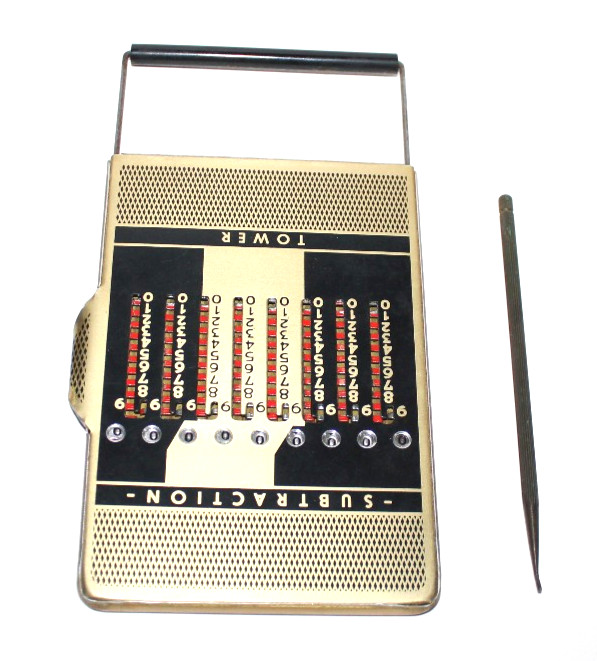 Vintage Pocket Tower Adding and Subtracting Machine Case Instructions Pen CR1