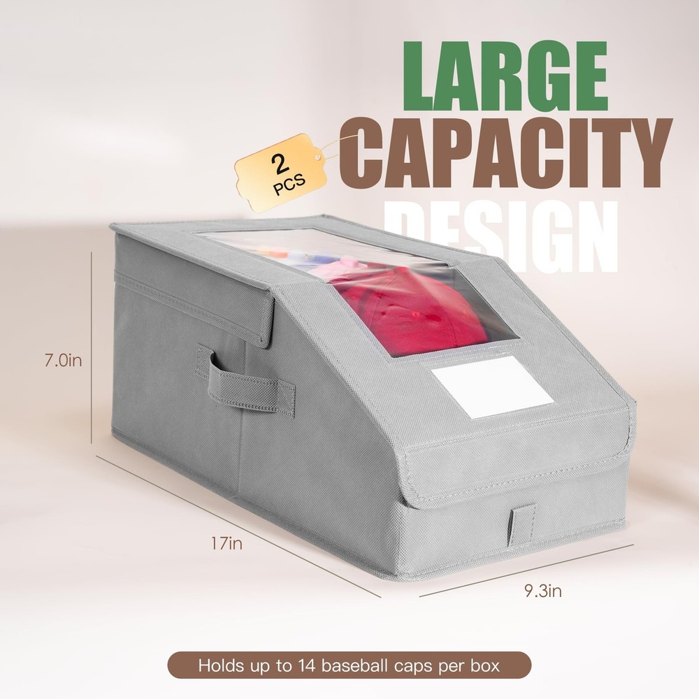 Stowsia Hat Organizer for Baseball Caps, 2 Pack Stackable 2 PACK, Grey