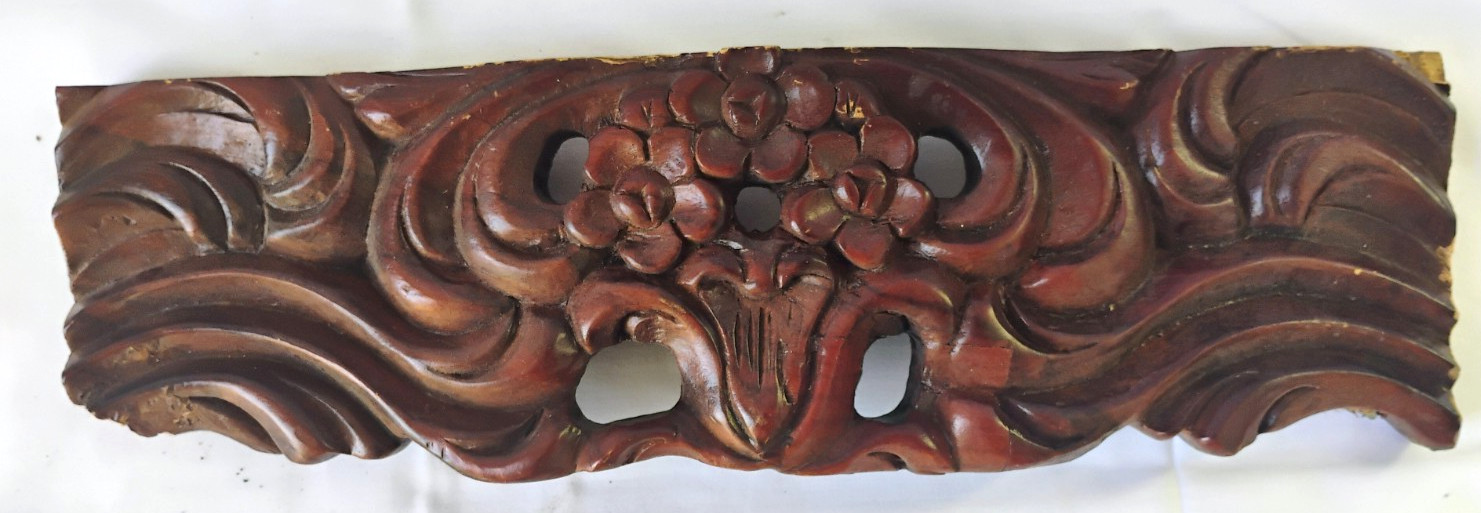 Vintage Pierce Carved Mahogany Crest Crown Pediment 15" wide x 4 1/4" high